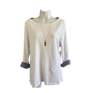 Nautica long-sleeved white cotton top with blue cuffs size L